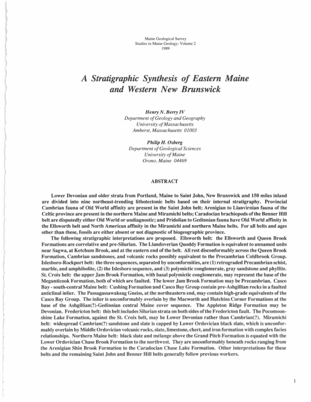 A Stratigraphic Synthesis of Eastern Maine and Western New Brunswick