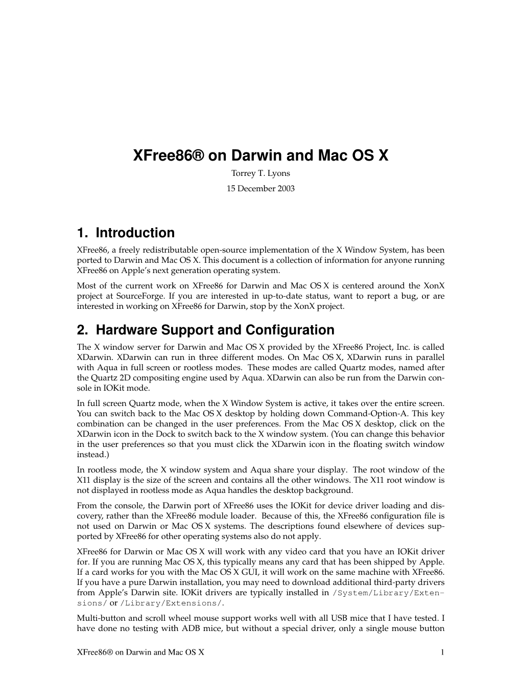 Xfree86® on Darwin and Mac OS X Torrey T