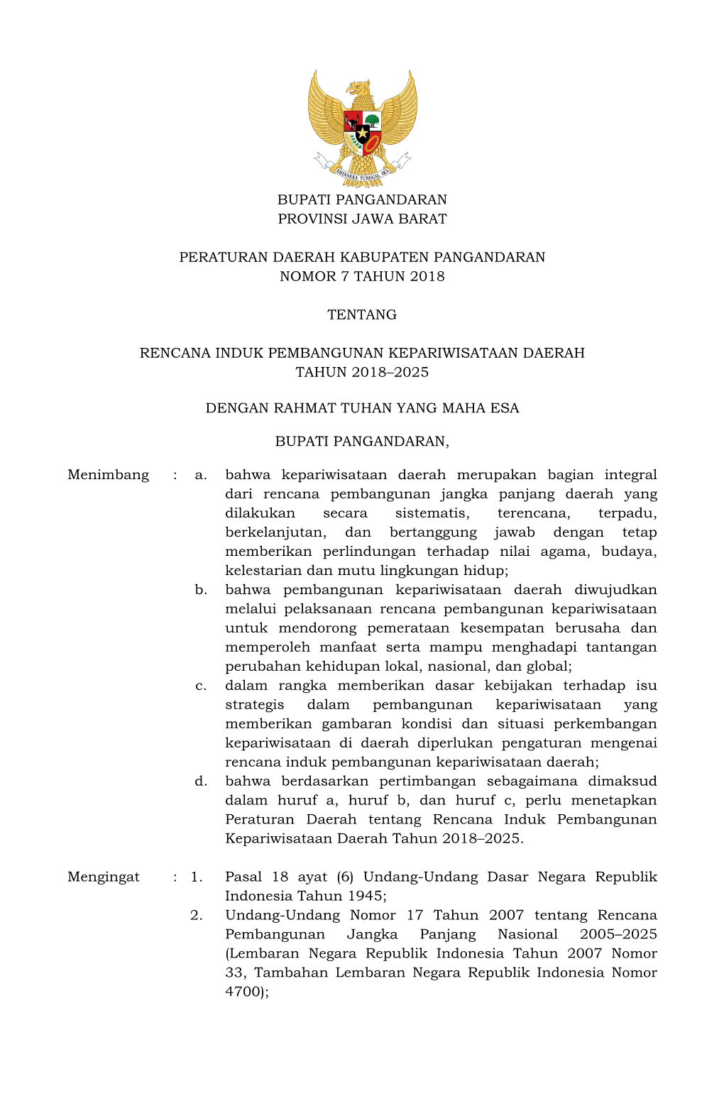 Bupati Pangandaran Provinsi Jawa Barat Peraturan