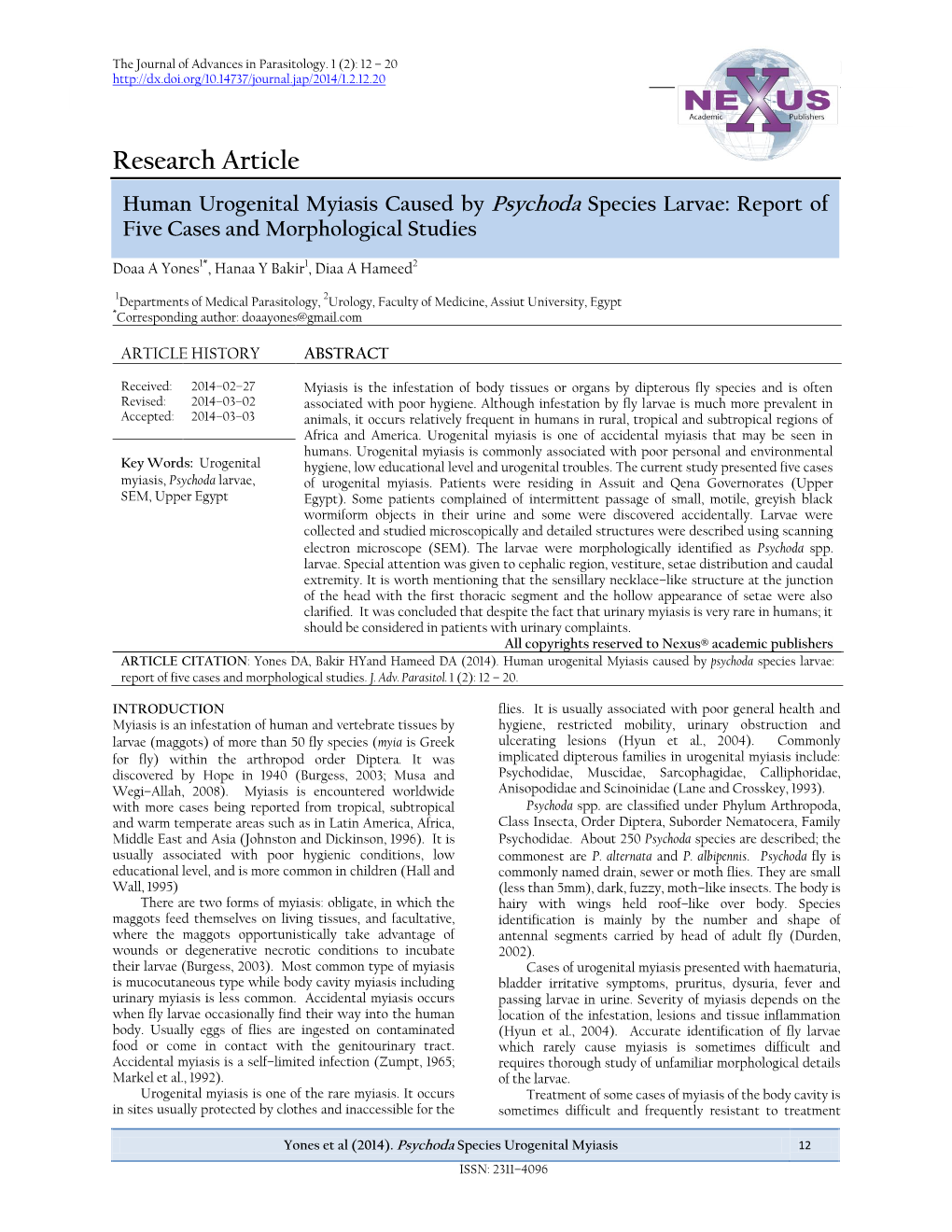 Human Urogenital Myiasis Caused by Psychoda Species Larvae: Report of Five Cases and Morphological Studies