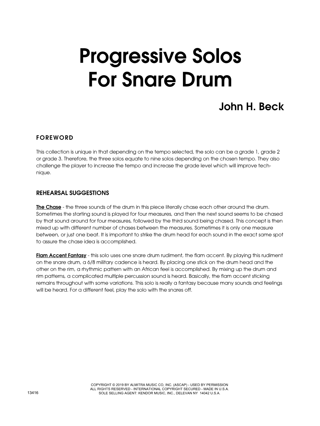 Progressive Solos for Snare Drum John H