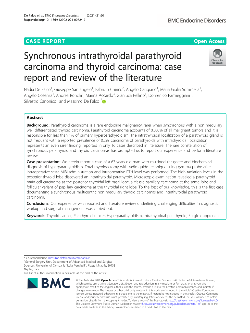 Synchronous Intrathyroidal Parathyroid Carcinoma and Thyroid