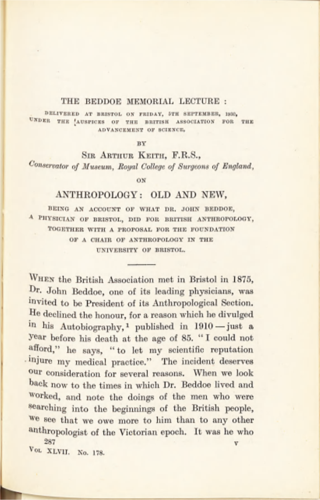 The Beddoe Memorial Lecture: Anthropology: Old And