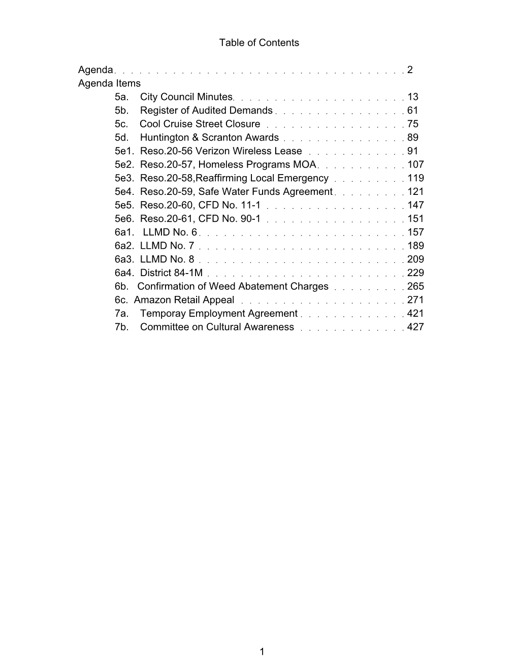 Table of Contents Agenda 2 Agenda Items 5A. City Council Minutes 13