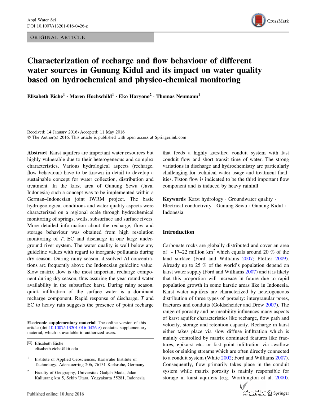 Characterization of Recharge and Flow Behaviour of Different Water Sources