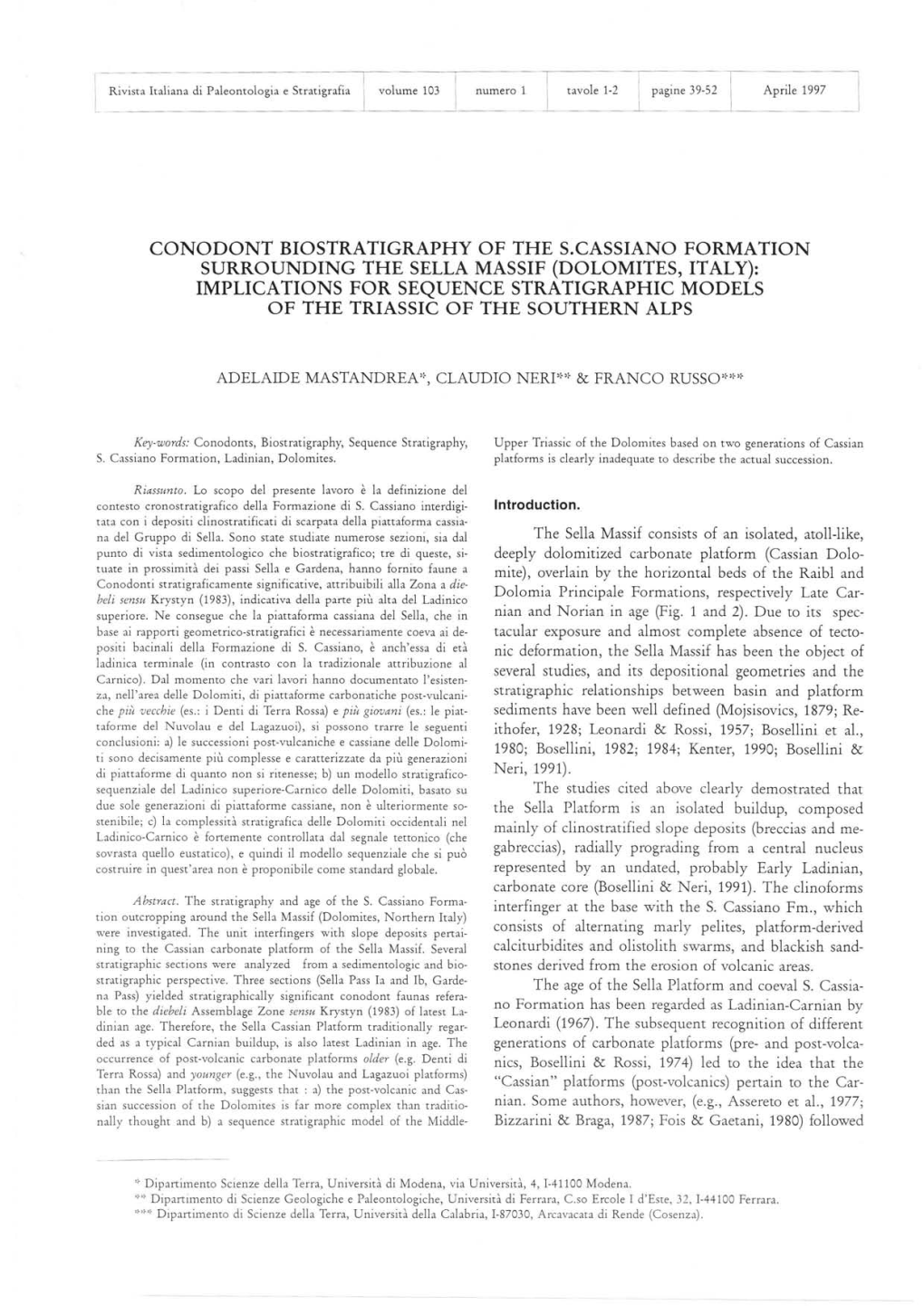 Conodont Biostratigraphy of the S.Cassiano Formation