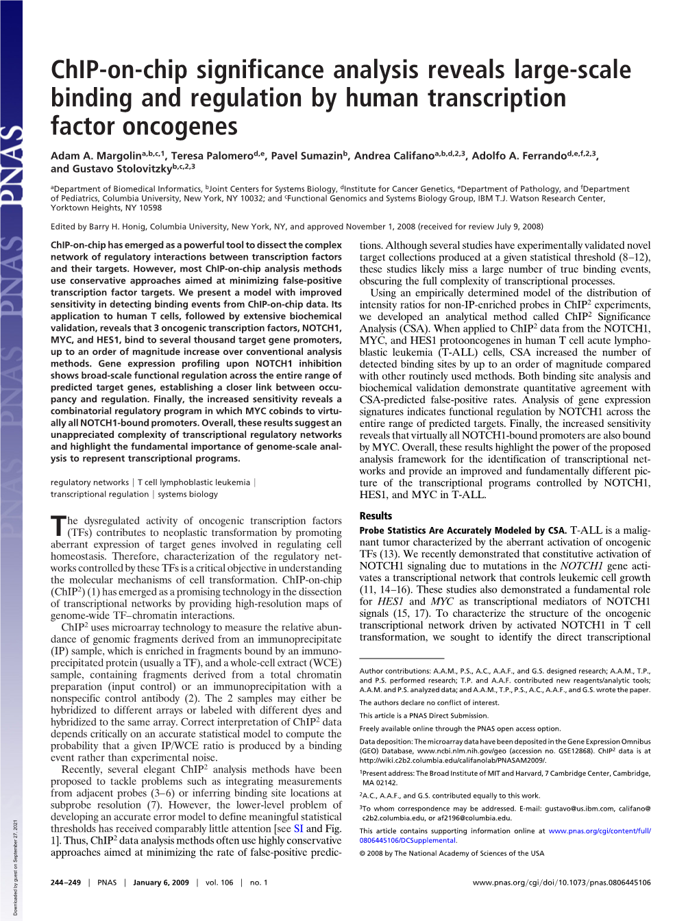 Chip-On-Chip Significance Analysis Reveals Large-Scale Binding and Regulation by Human Transcription Factor Oncogenes