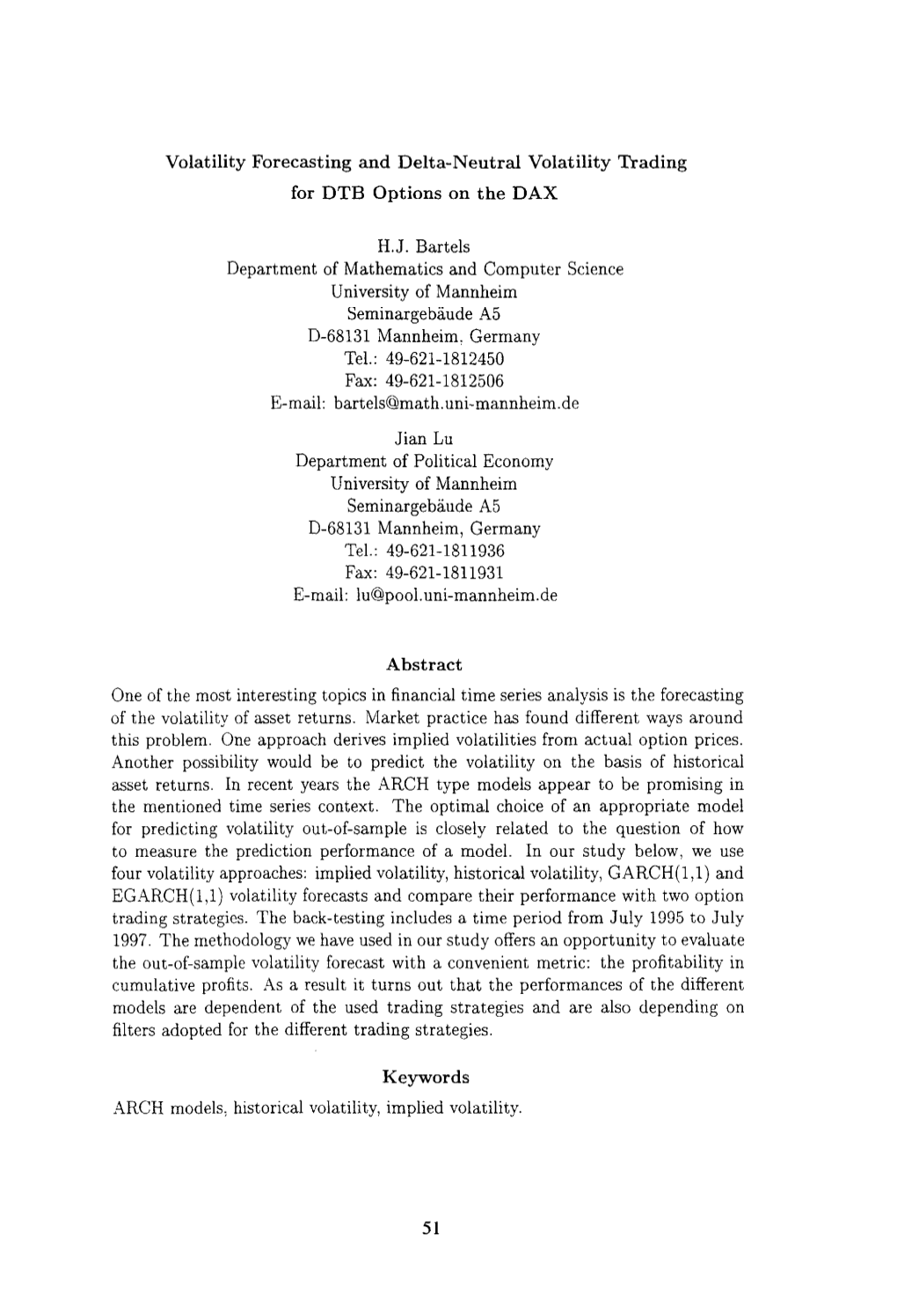 Volatility Forecasting and Delta-Neutral Volatility Trading for DTB Options on the DAX