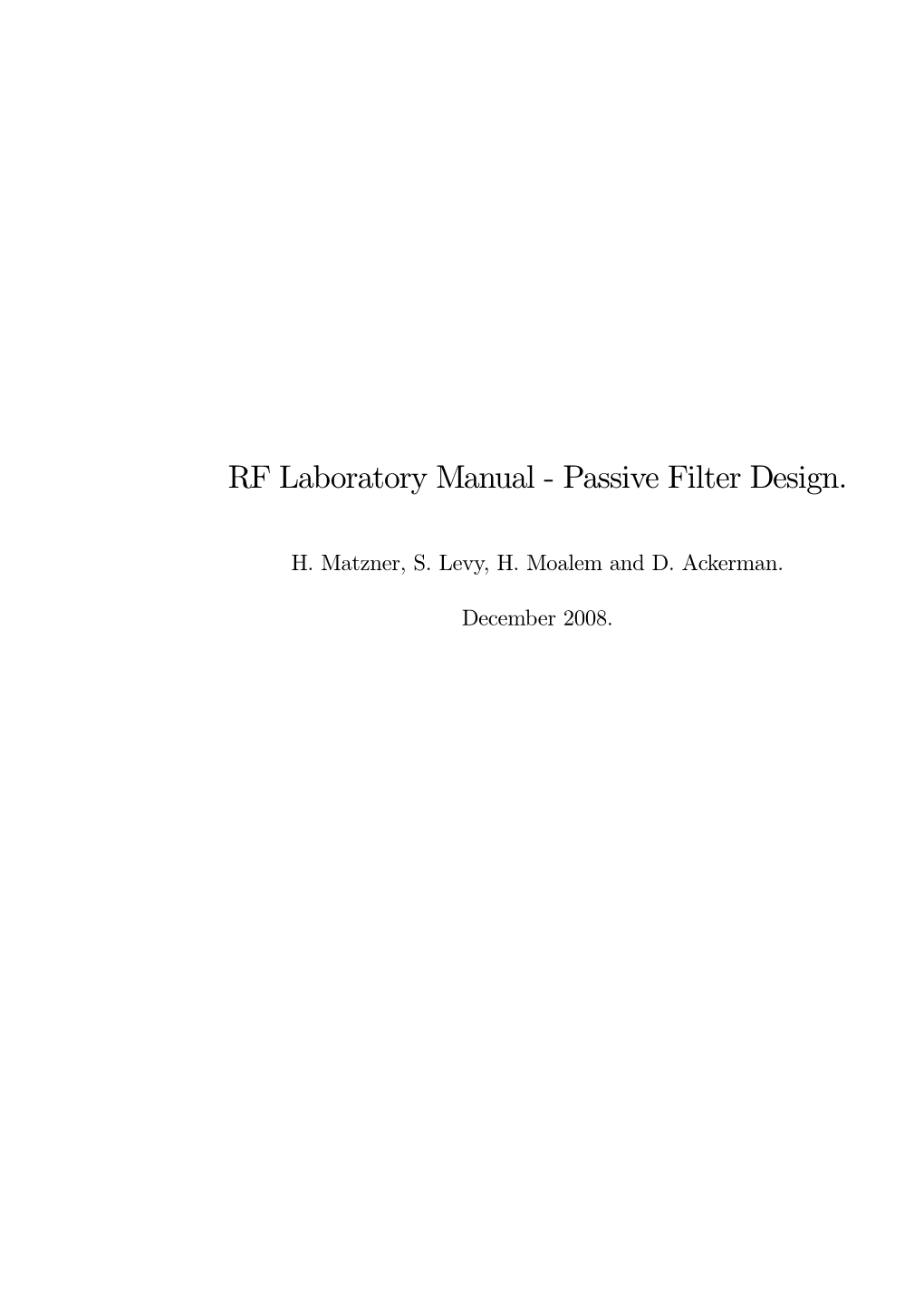 RF Laboratory Manual - Passive Filter Design