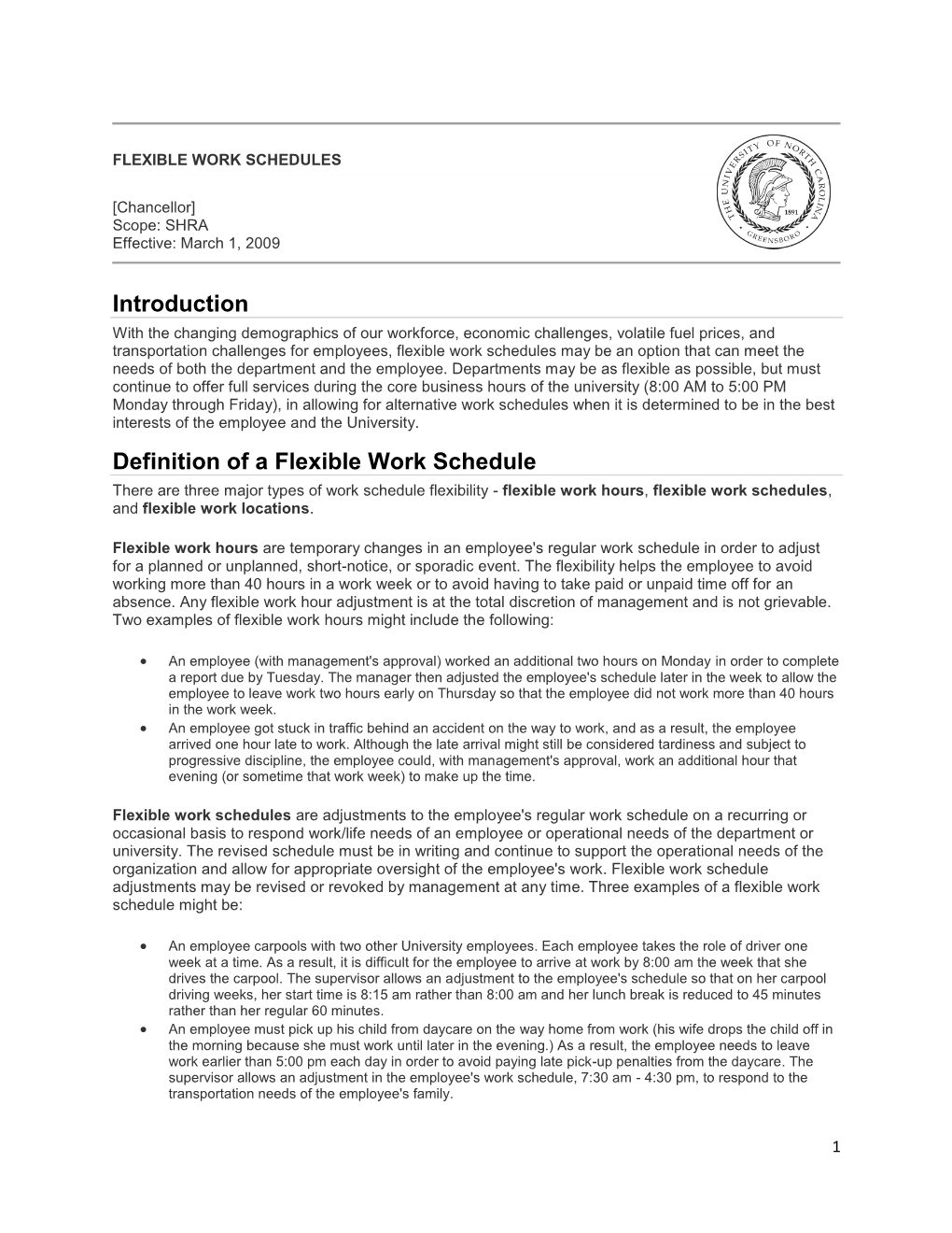 Introduction Definition of a Flexible Work Schedule