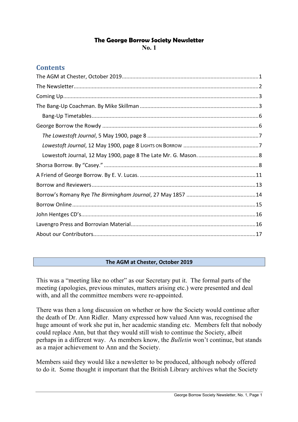 Contents the AGM at Chester, October 2019