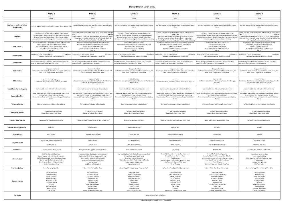 Element Buffet Lunch Menu Menu 2 Menu 3 Menu 4 Menu 1