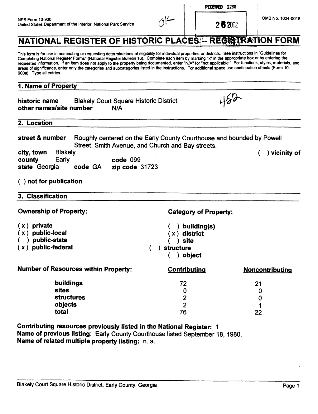 National Register of Historic Places- R on Form