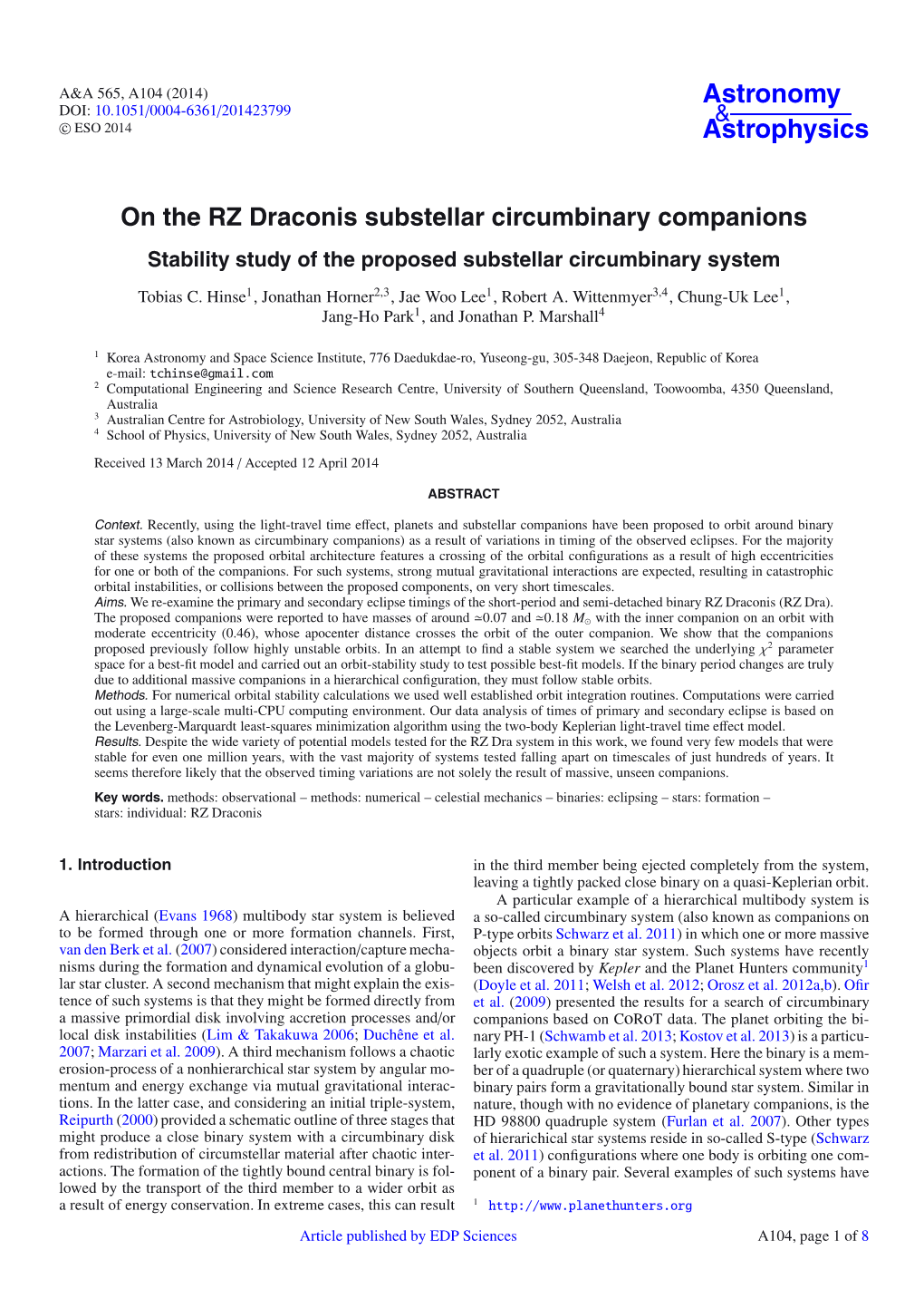 On the RZ Draconis Substellar Circumbinary Companions Stability Study of the Proposed Substellar Circumbinary System