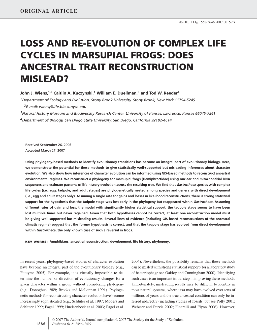 Loss and Re-Evolution of Complex Life Cycles in Marsupial Frogs: Does Ancestral Trait Reconstruction Mislead?