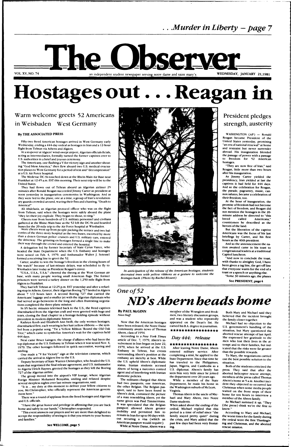 Hostages out • • • Reagan In