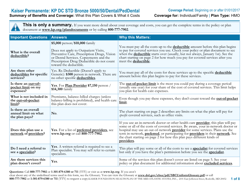 Kaiser Permanente: KP DC STD Bronze 5000/50