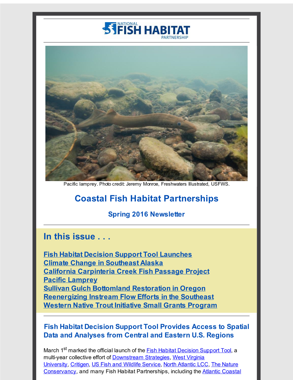 Coastal Fish Habitat Partnerships in This Issue