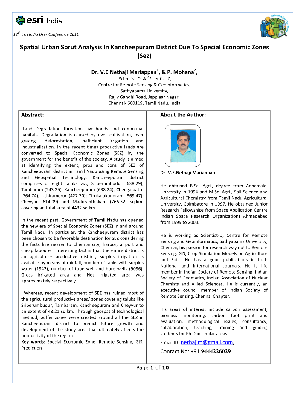 Spatial Urban Sprut Analysis in Kancheepuram District Due to Special Economic Zones (Sez)