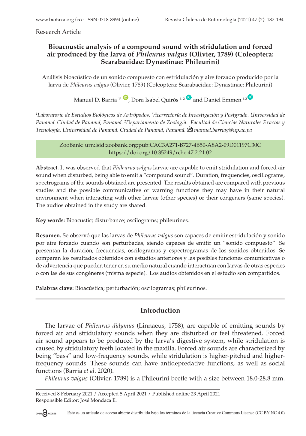 Bioacoustic Analysis of a Compound