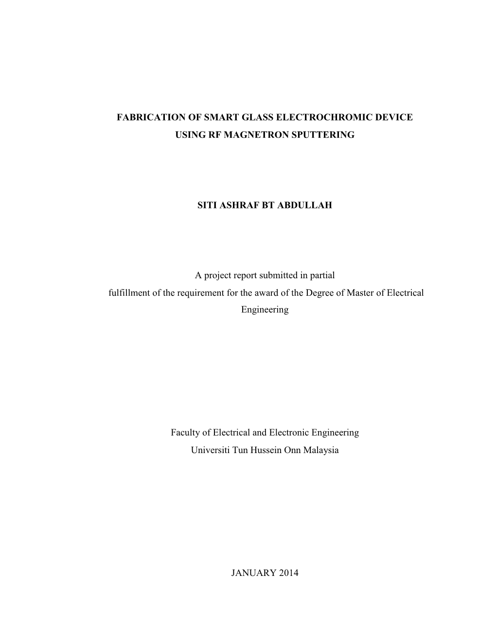 Fabrication of Smart Glass Electrochromic Device Using Rf Magnetron Sputtering