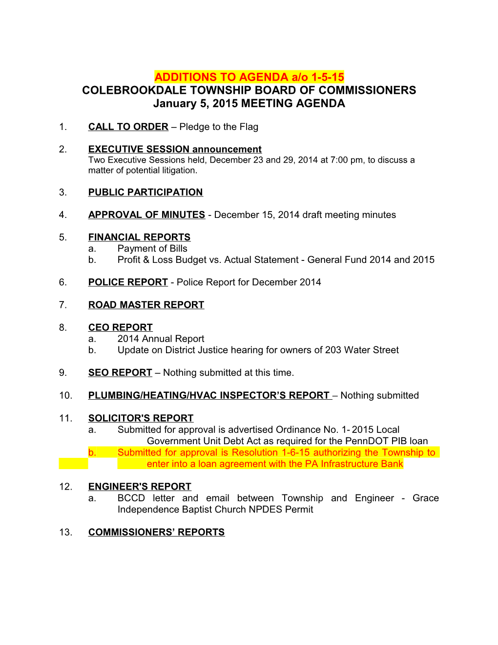 Colebrookdale Township Board of Commissioners s2
