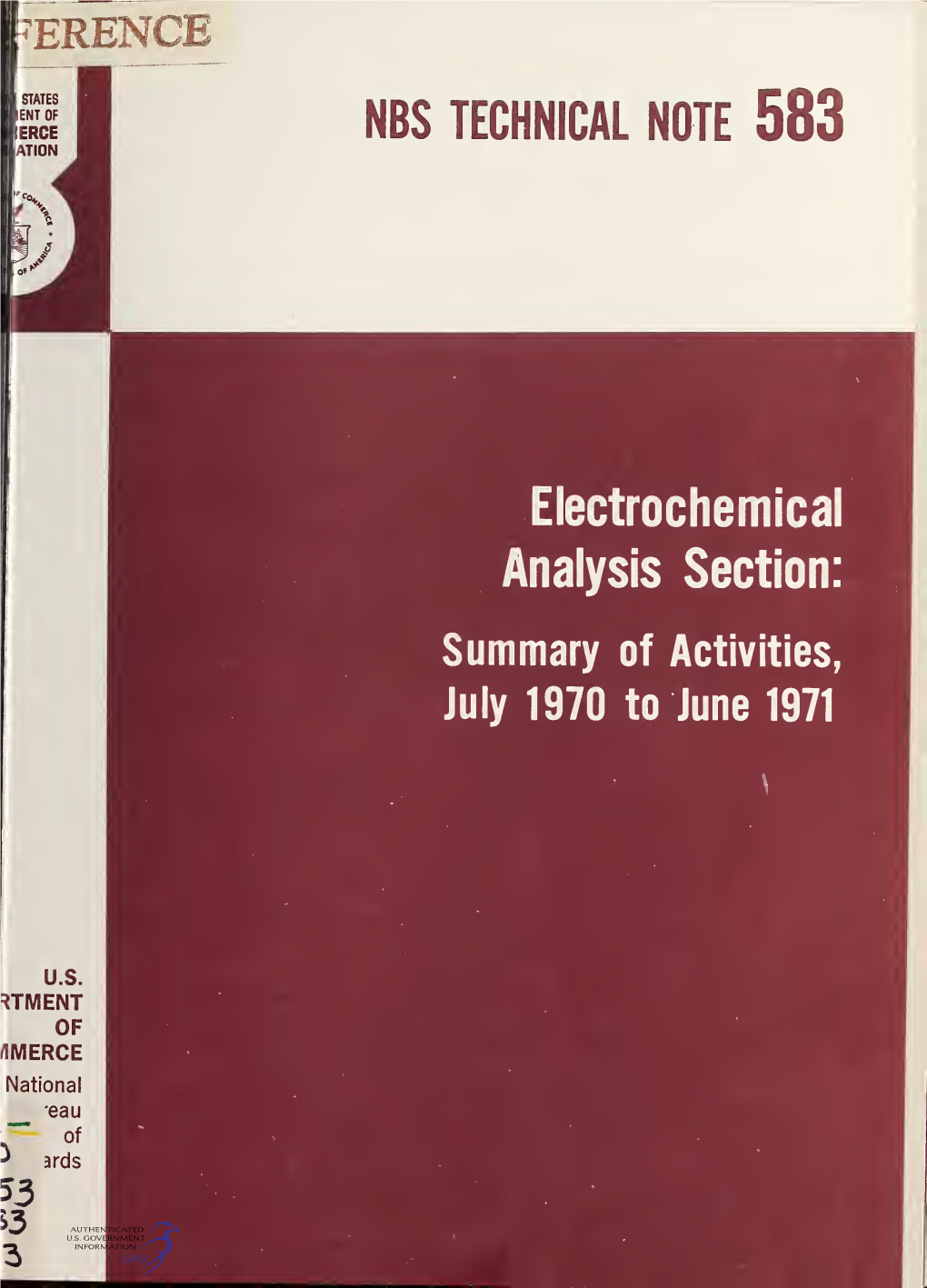 Electrochemical Analysis Section : Summary of Activities, July 1970 To