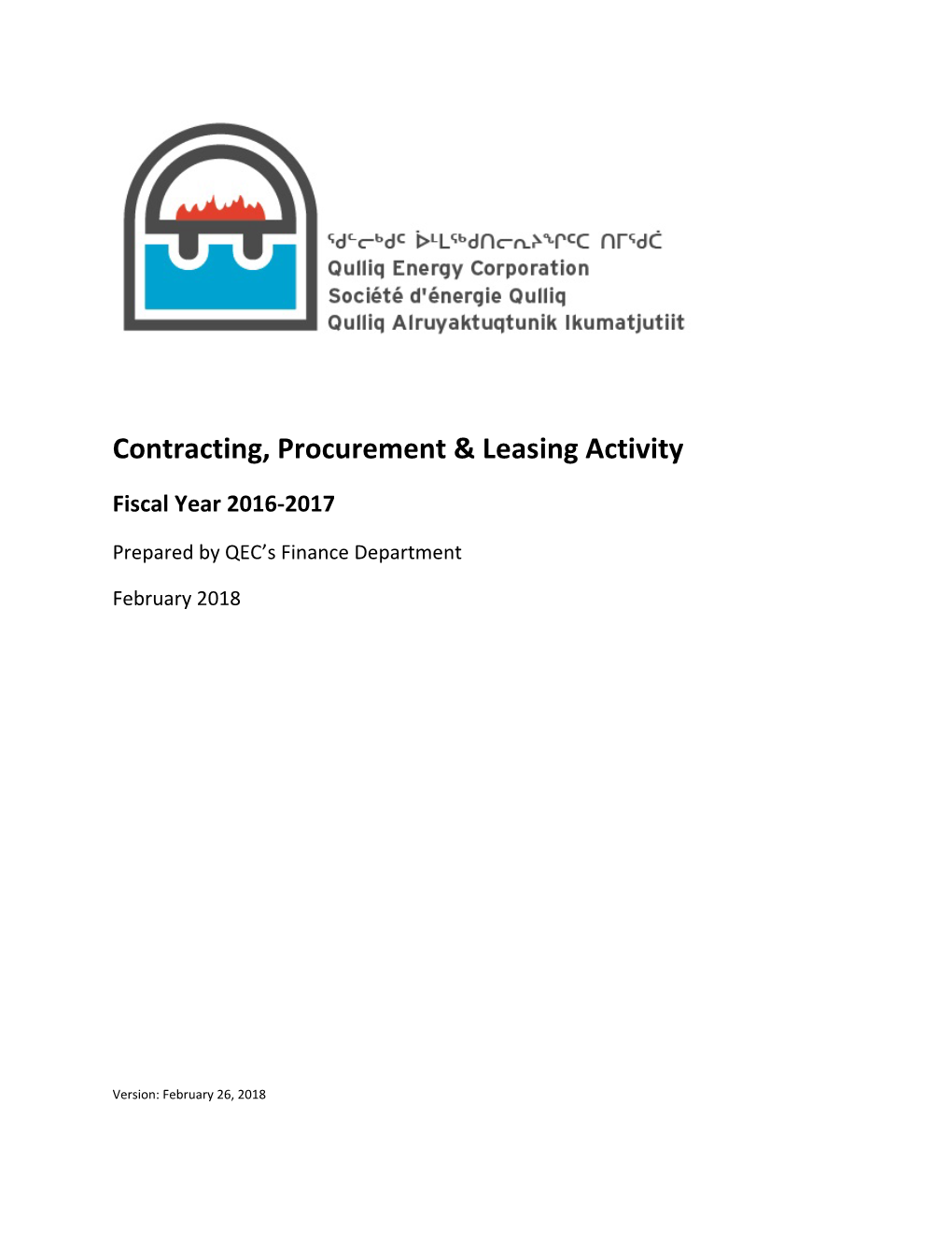 Contracting, Procurement and Leasing Activity Report 2016-2017