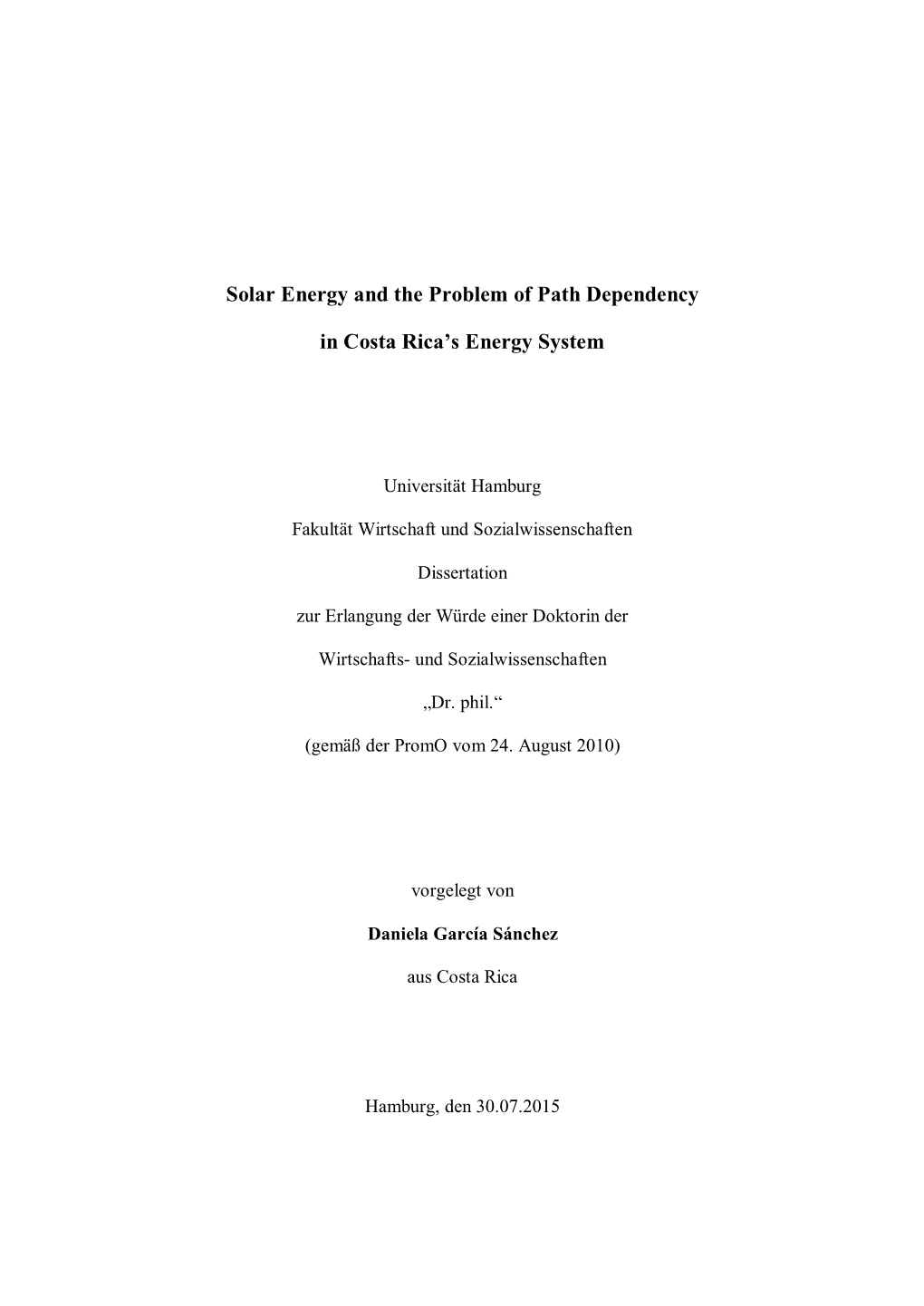 Solar Energy and the Problem of Path Dependency in Costa Rica's