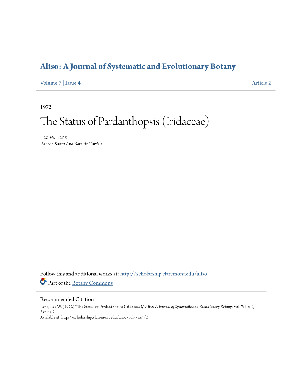 The Status of Pardanthopsis (Iridaceae)