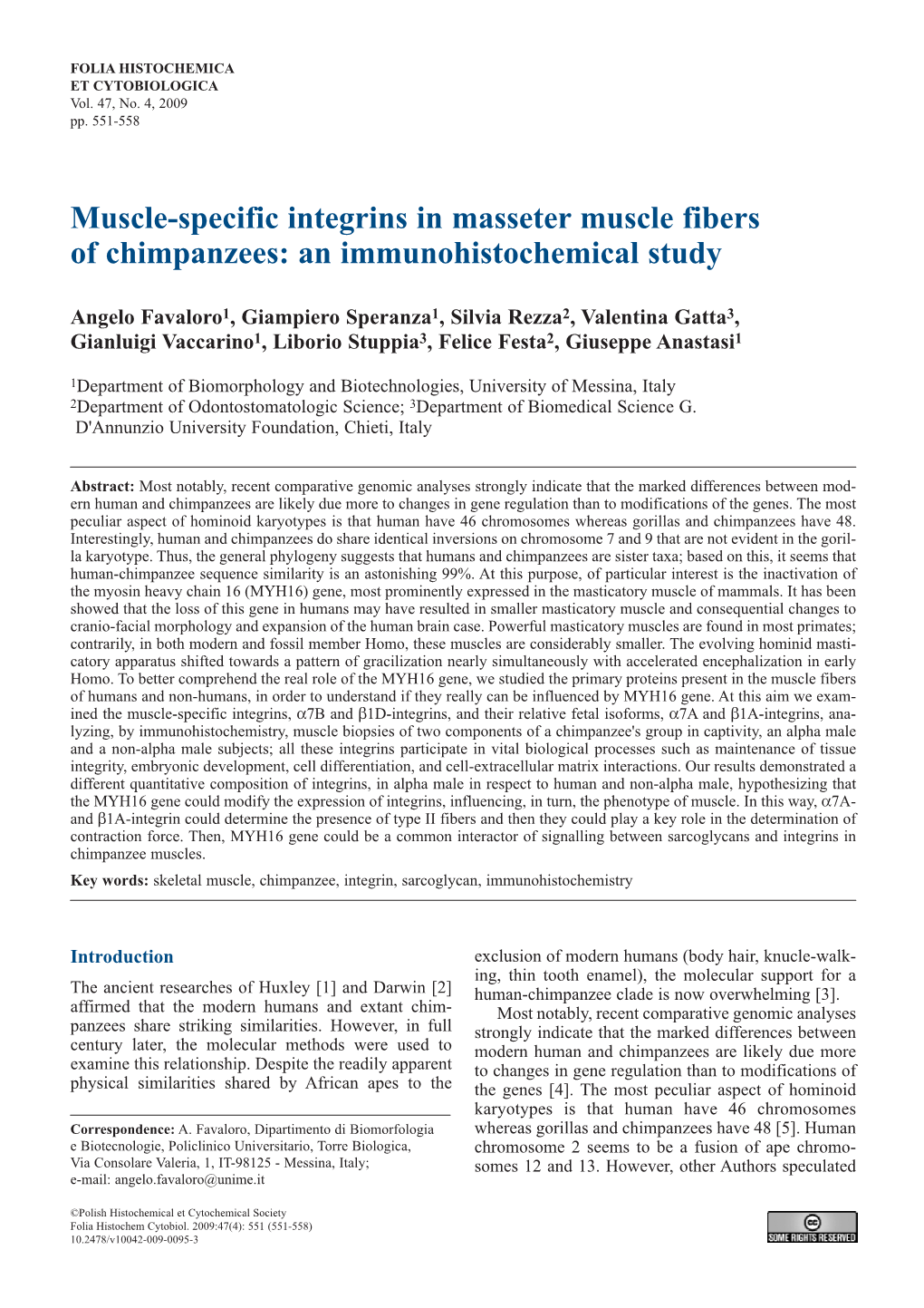 Muscle-Specific Integrins in Masseter Muscle Fibers of Chimpanzees: an Immunohistochemical Study