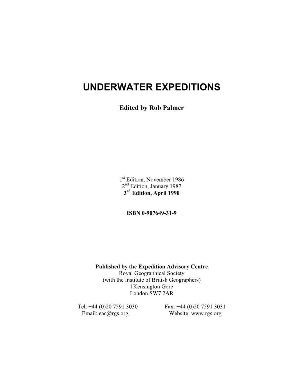 Underwater Expeditions Manual