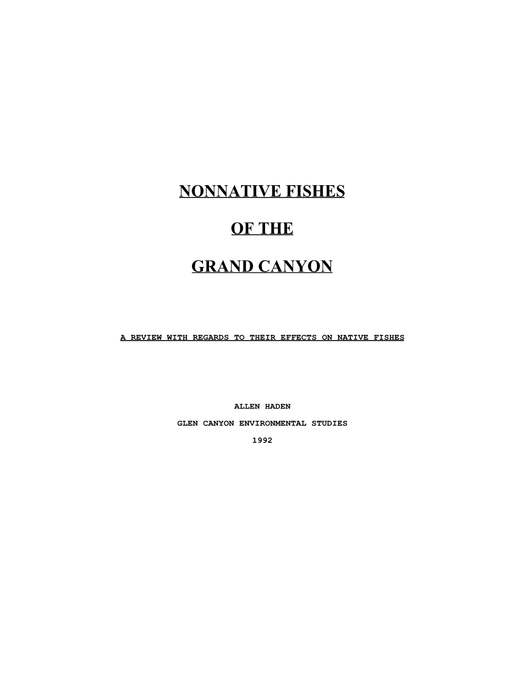 Nonnative Fishes of the Grand Canyon