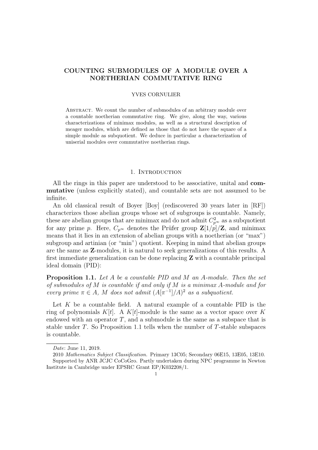 COUNTING SUBMODULES of a MODULE OVER a NOETHERIAN COMMUTATIVE RING 1. Introduction All the Rings in This Paper Are Understood To