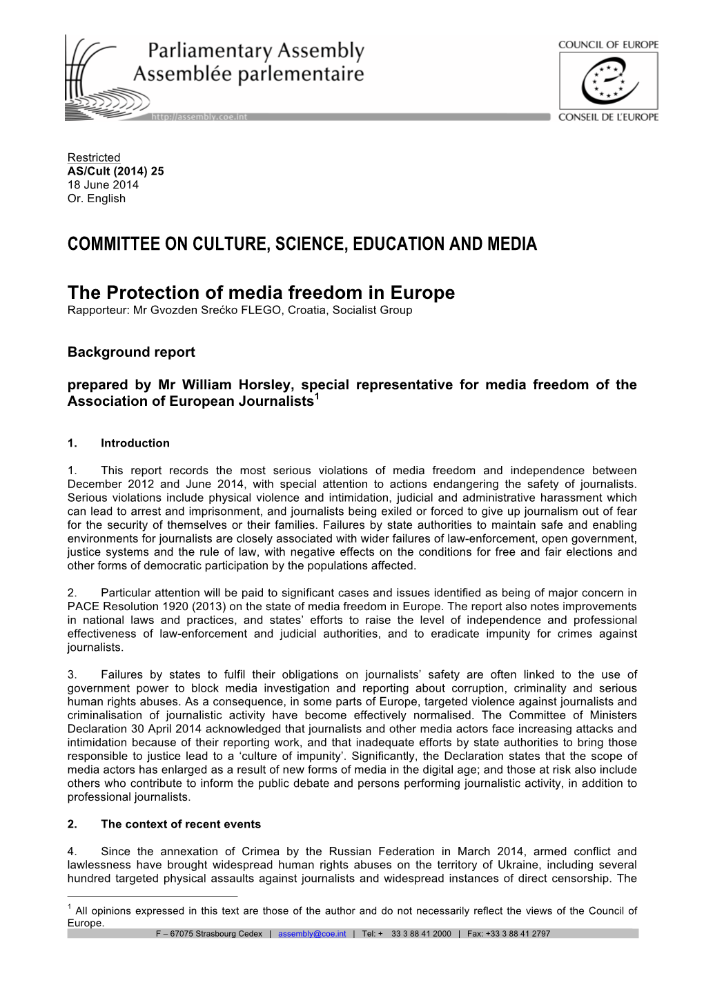 Background Report on the Protection of Media Freedom in Europe