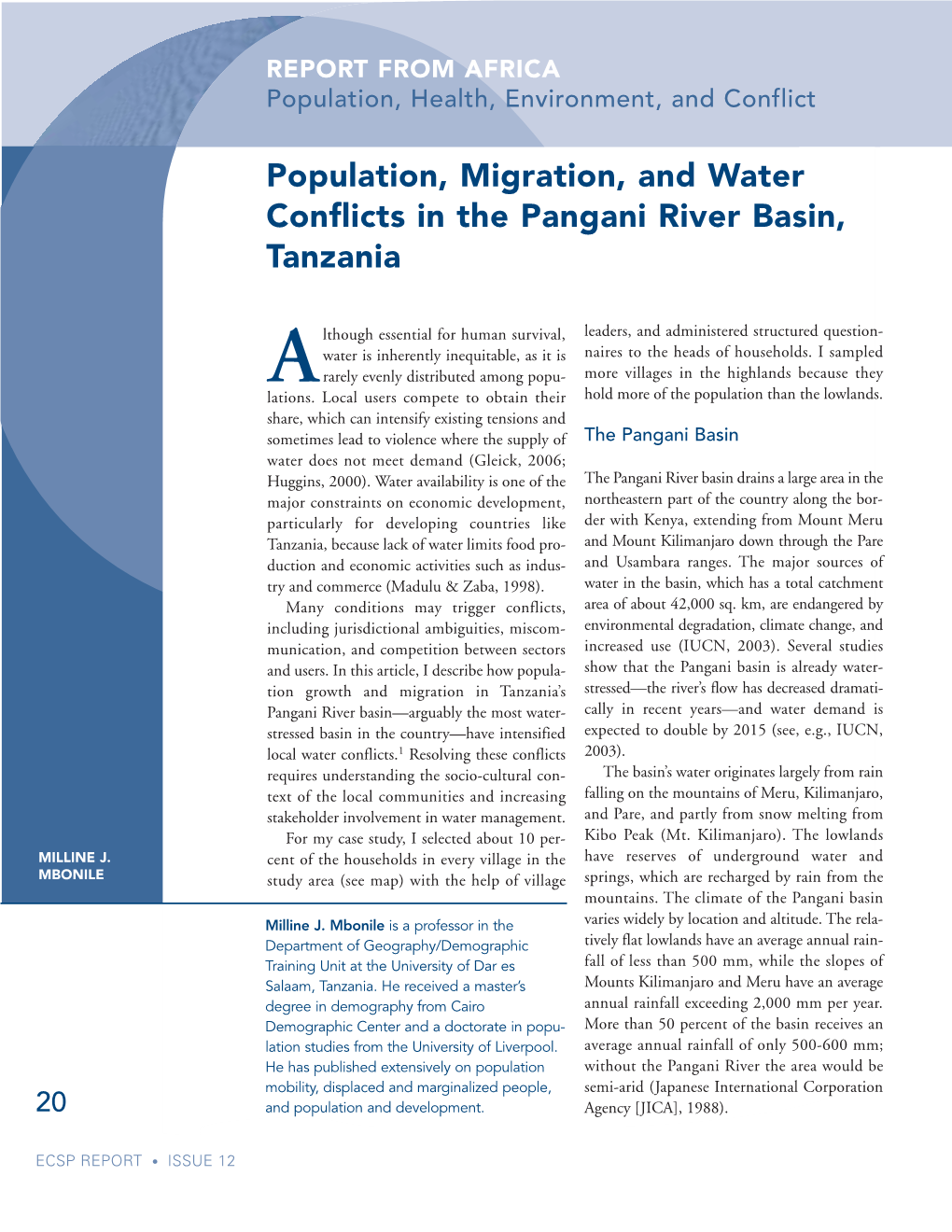 Population, Migration, and Water Conflicts in the Pangani River Basin, Tanzania