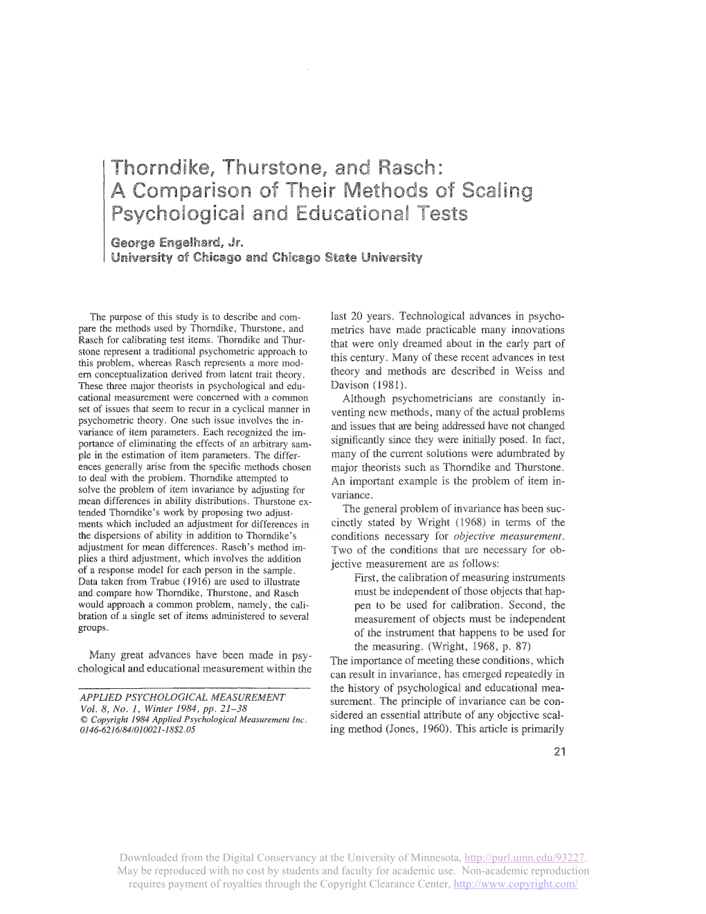 A Comparison of Their Methods of Scaling Psychological and Educational Tests George Engelhard, Jr