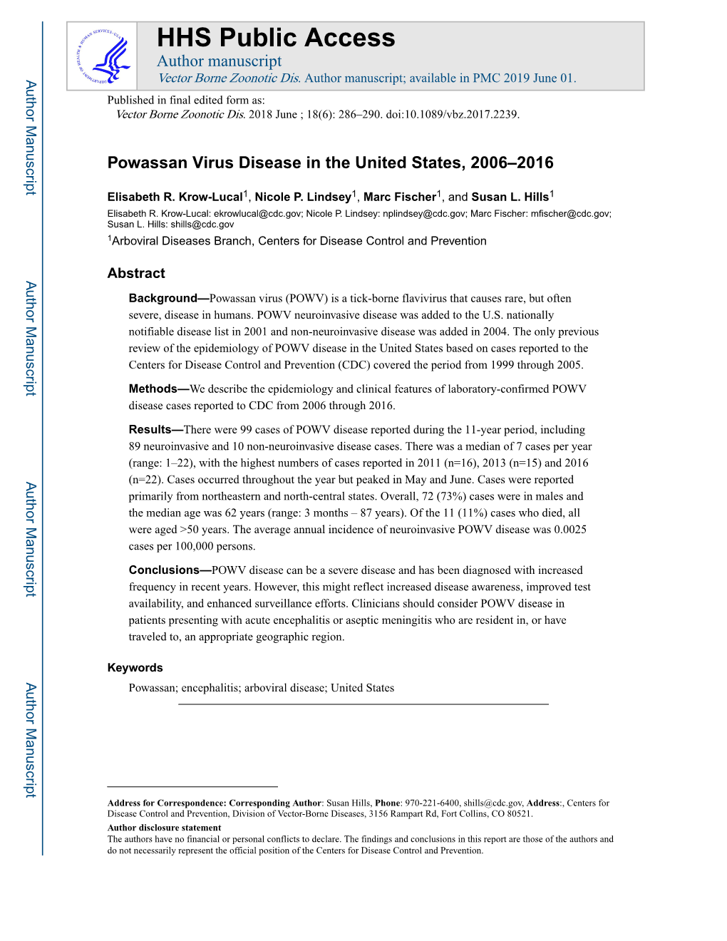 Powassan Virus Disease in the United States, 2006–2016