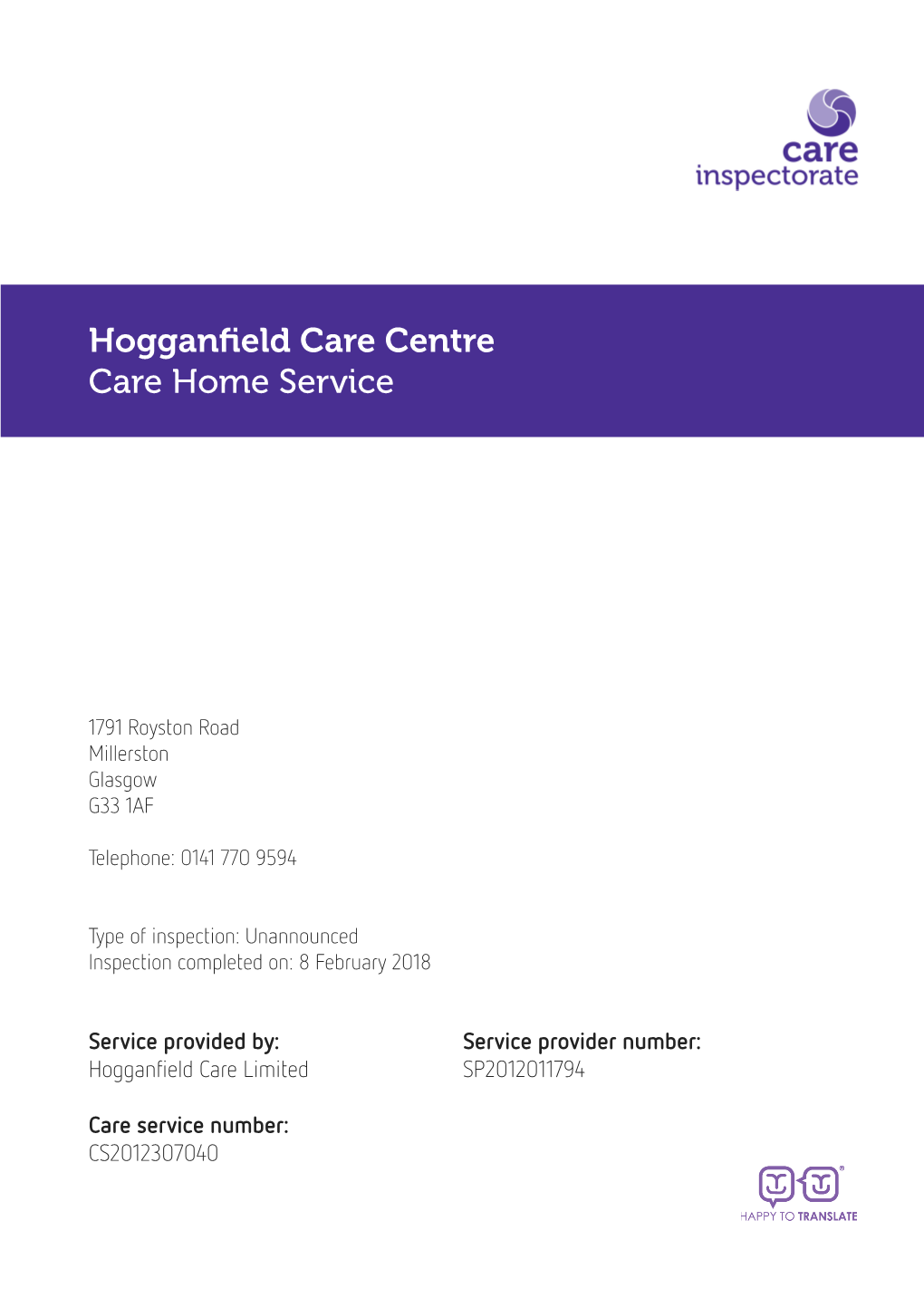 Hogganfield Care Centre Care Home Service
