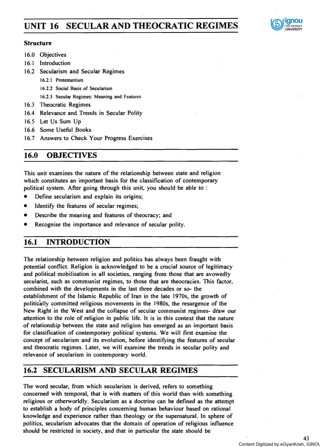 Unit 16 Secular and Theocratic Regimes