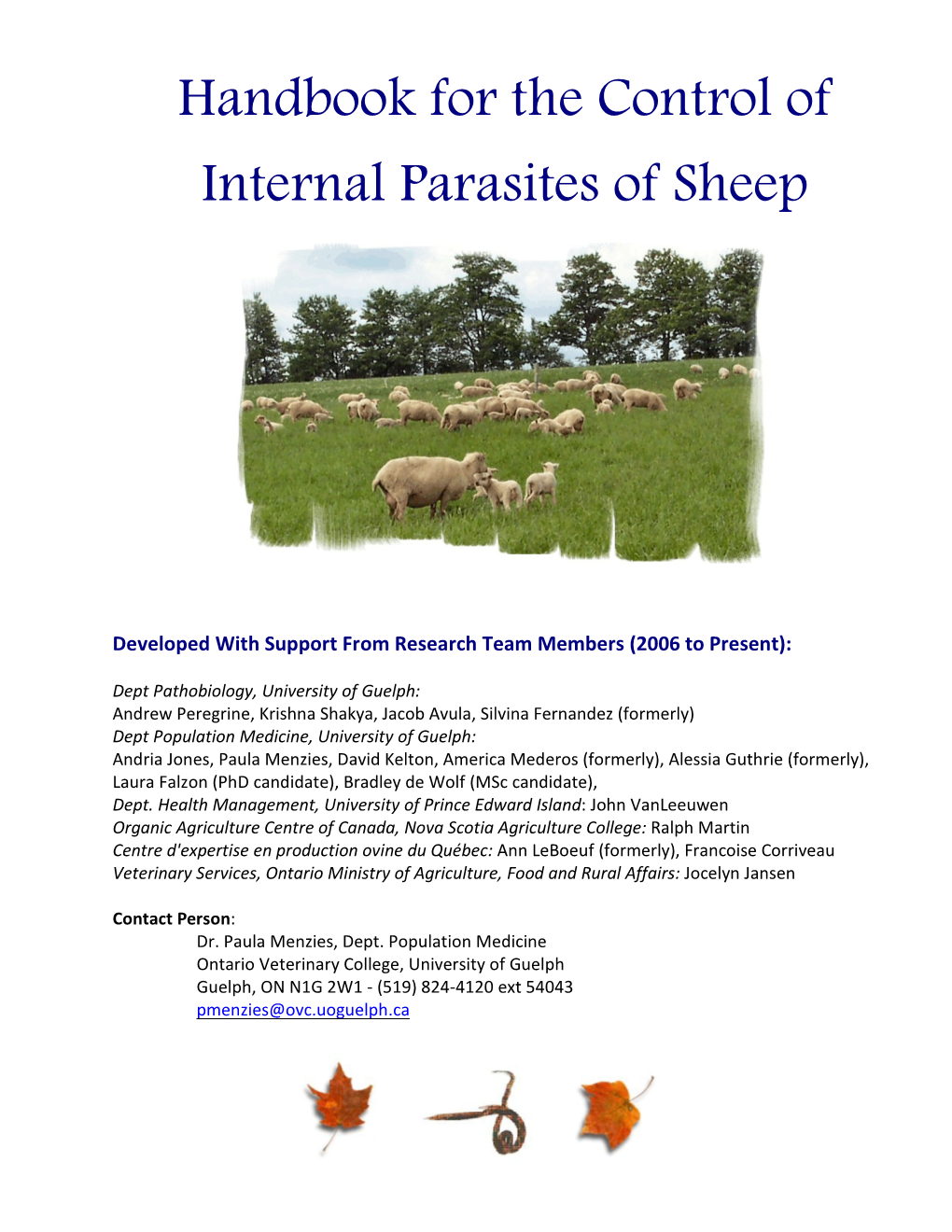 Handbook for the Control of Internal Parasites of Sheep