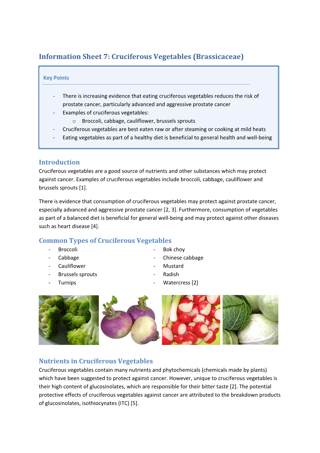 Information Sheet 7: Cruciferous Vegetables (Brassicaceae)