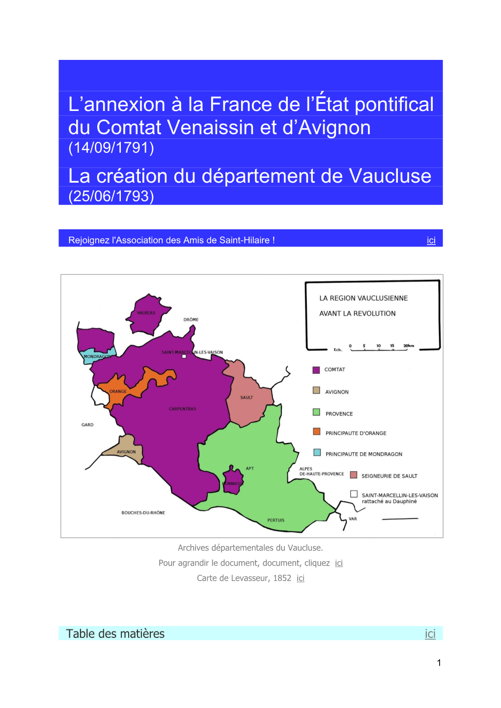 L'annexion À La France De L'état Pontifical Du Comtat Venaissin Et D