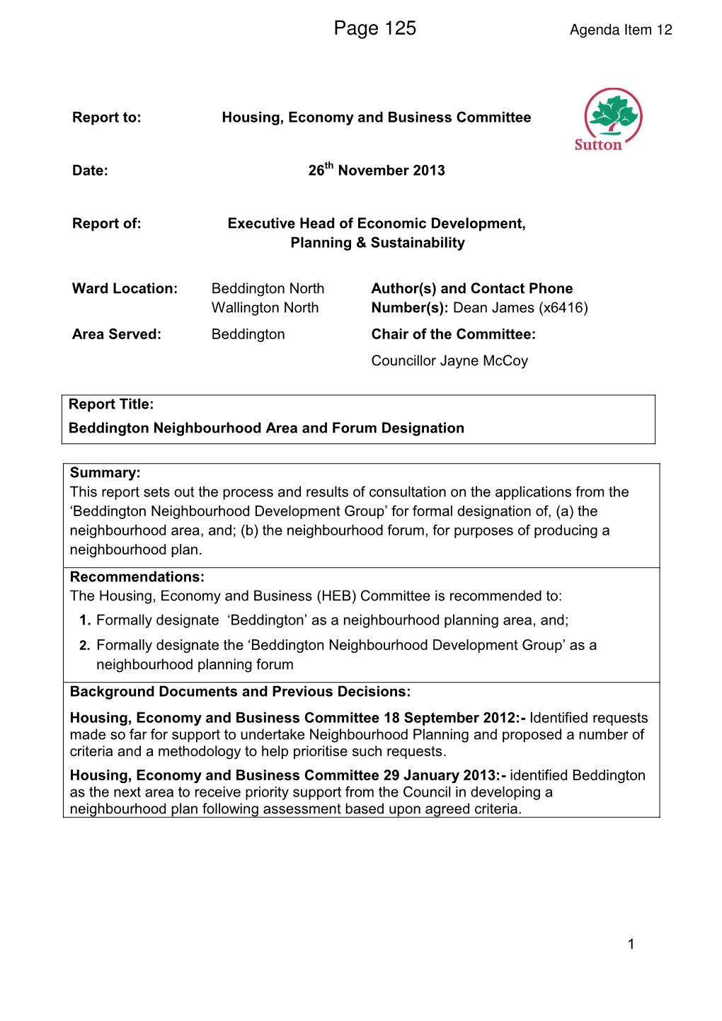 Beddington Neighbourhood Planning