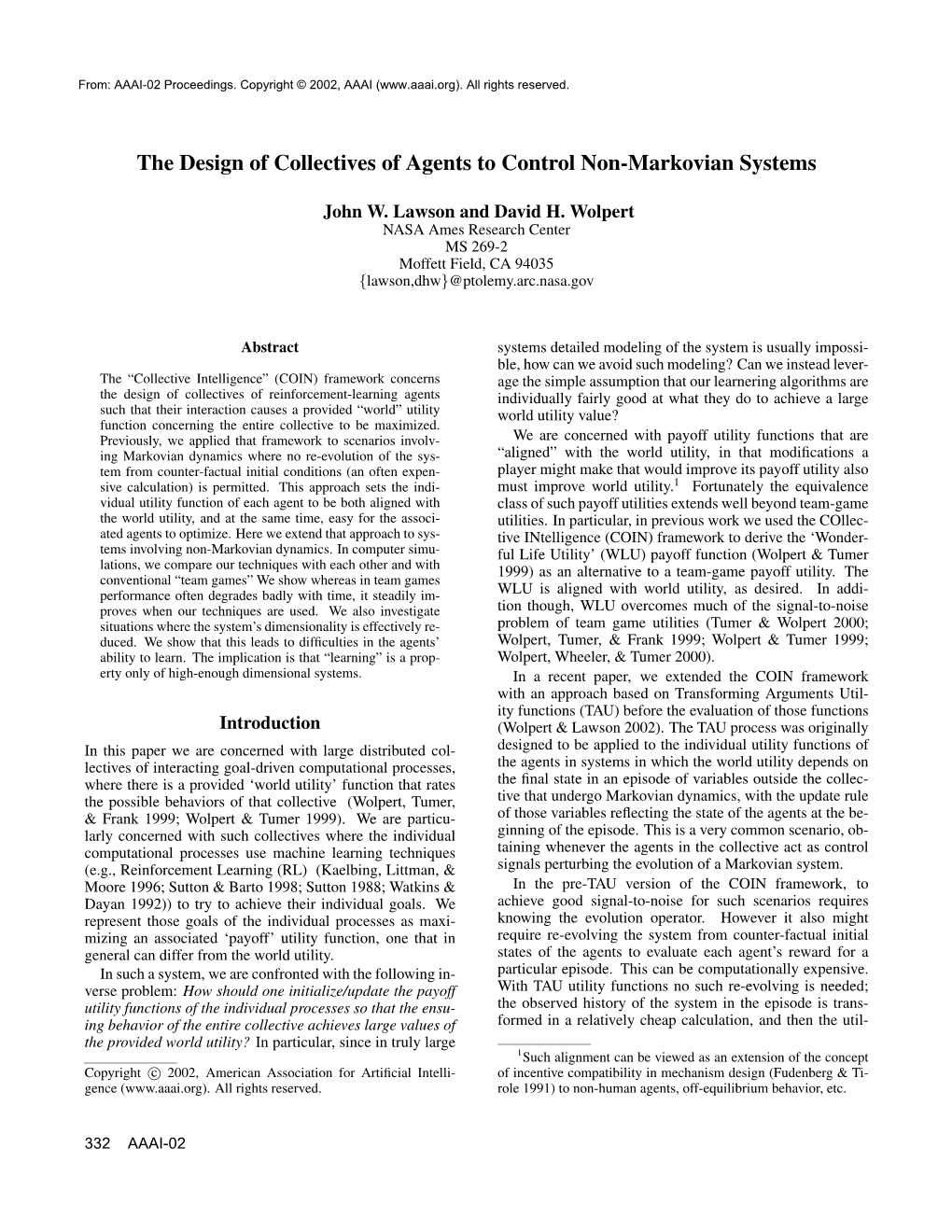 The Design of Collectives of Agents to Control Non-Markovian Systems