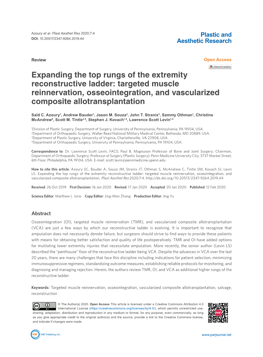 Targeted Muscle Reinnervation, Osseointegration, and Vascularized Composite Allotransplantation