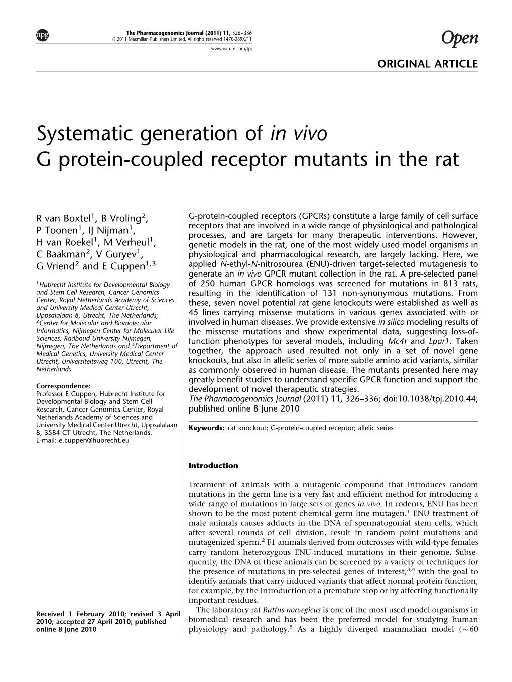 Systematic Generation of in Vivo G Protein-Coupled Receptor Mutants in the Rat