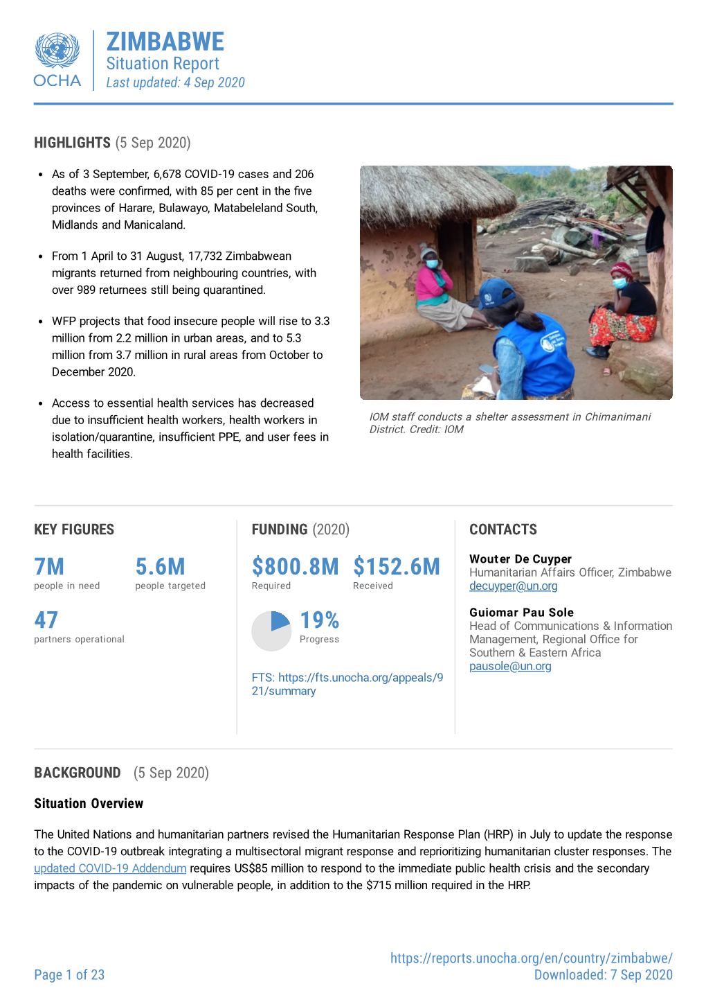 ZIMBABWE Situation Report Last Updated: 4 Sep 2020