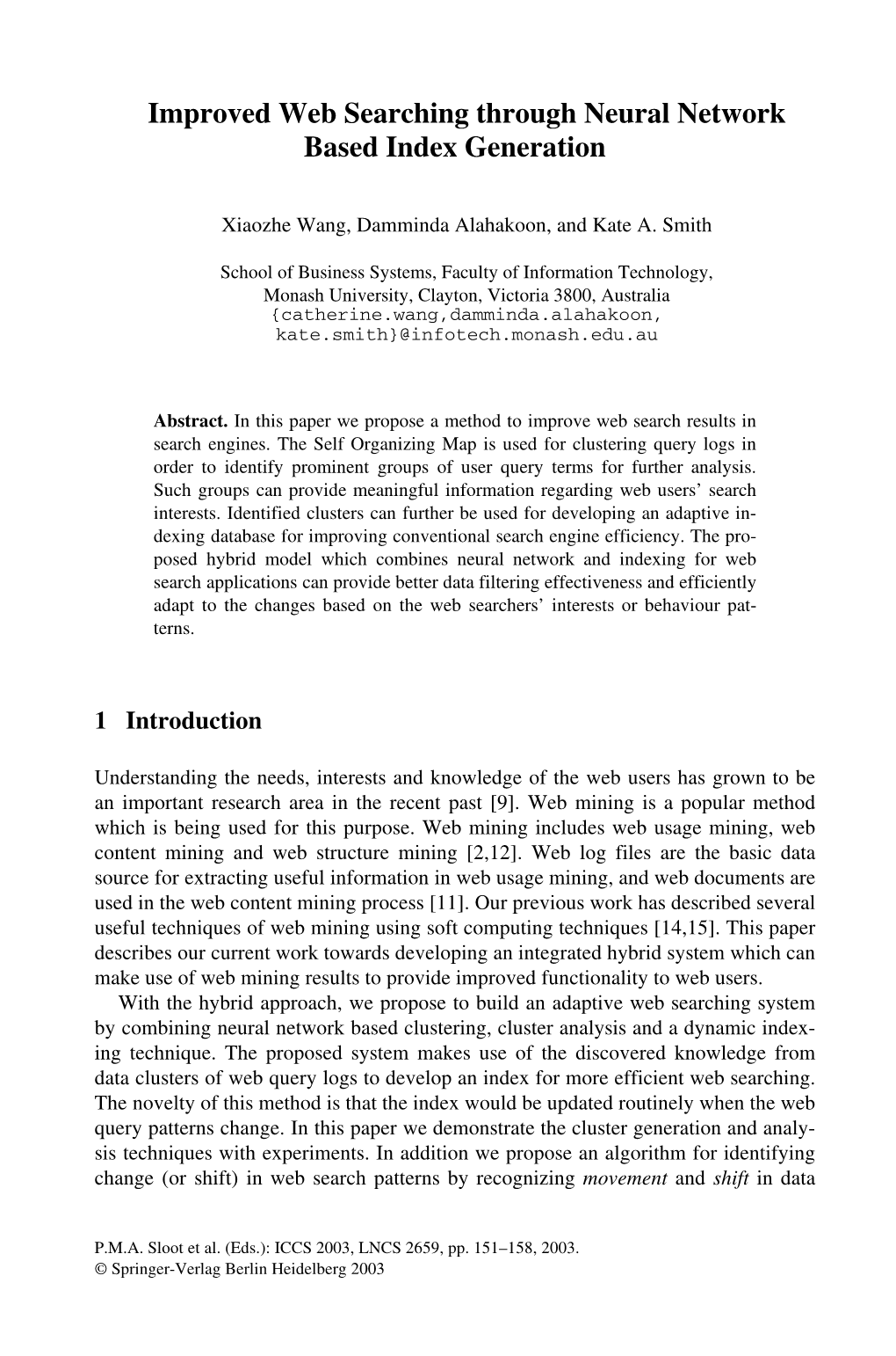 Improved Web Searching Through Neural Network Based Index Generation