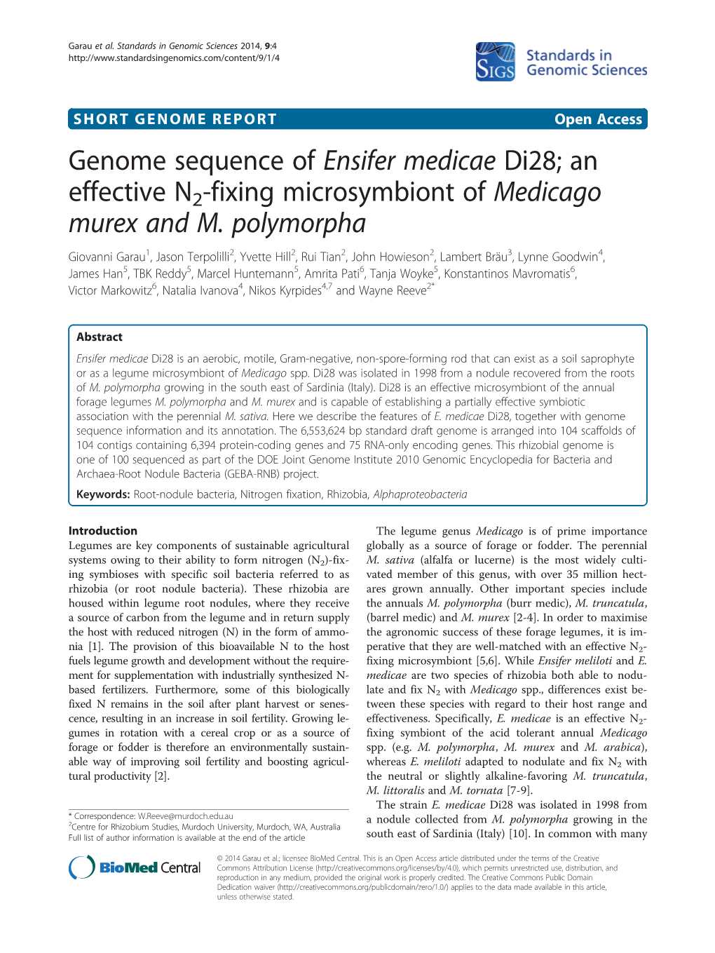 Genome Sequence of Ensifer Medicae Di28; an Effective N2-Fixing Microsymbiont of Medicago Murex and M